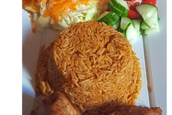 Jollof Rice and Beef and Plantain